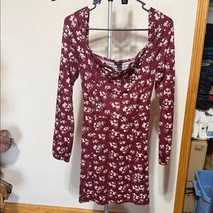 Forever 21 Burgundy Floral Long Sleeve Dress